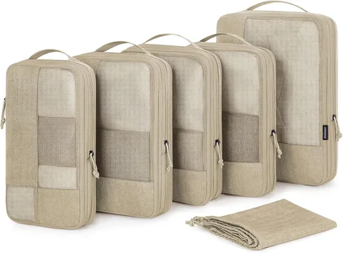BAGSMART Juego de 6 cubos de embalaje de compresión para equipaje de mano, cubos de viaje de compresión y organizador de maletas para empacar con