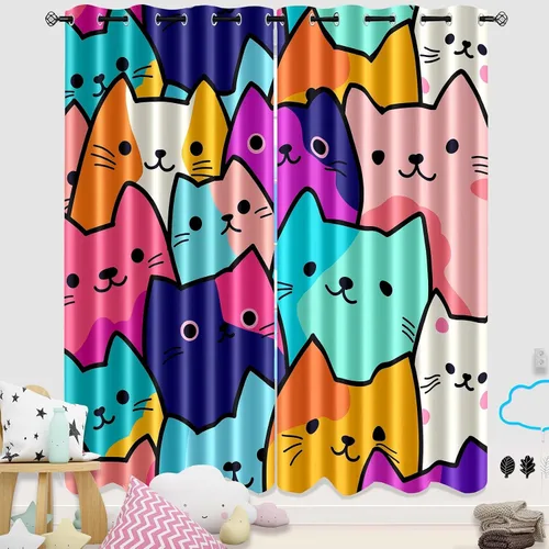 Miniatura 13 de Cortinas de Gato - Lindas Cortinas Opacas de Gato para Habitación de Niños Decoración Kawaii para Dormitorio de Niñas, 2 Paneles, 82 x 63 pulgadas