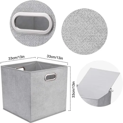 Miniatura 4 de QY-SC07-3 - Cubos de almacenamiento de tela plegables de 13 pulgadas, color gris y blanco, cajas de almacenamiento plegables para organizador
