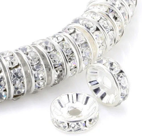 Miniatura 13 de Allb - 100 cuentas separadoras estilo Rondelle de 6mm, chapadas en plata, con cristal checo de rinestone para hacer joyas; cuentas sueltas para Negro