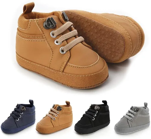 Meckior Zapatos deportivos de tobillo para bebés y niñas pequeños, suela antideslizante suave, piel sintética, mocasines para bebés recién nacidos,