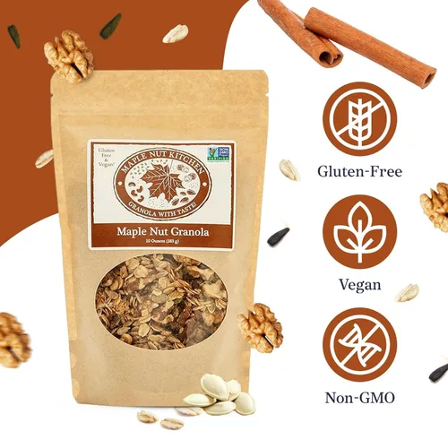 Miniatura 5 de Maple Nut Kitchen Granola de nuez de arce, paquete de 3 – Avena vegana y sin gluten con nueces, calabaza y semillas de girasol Granola baja