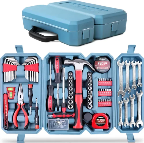 Hi-Spec Juego de 73 herramientas para el hogar y el garaje. Herramientas esenciales para reparación del hogar y del automóvil. Incluye alicates,