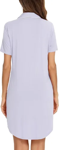 Miniatura 134 de Samring Camisón de pijama para mujer, manga corta/larga, con botones, camisón para dormir, camisón para novio, talla XXL