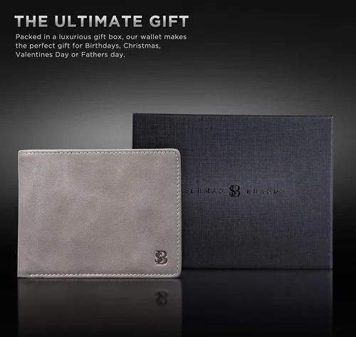 Miniatura 6 de SERMAN BRANDS Billetera de piel con 2 ventanas de identificación para hombre, con bloqueo RFID, doble tapa superior, billetera de viaje de capacidad