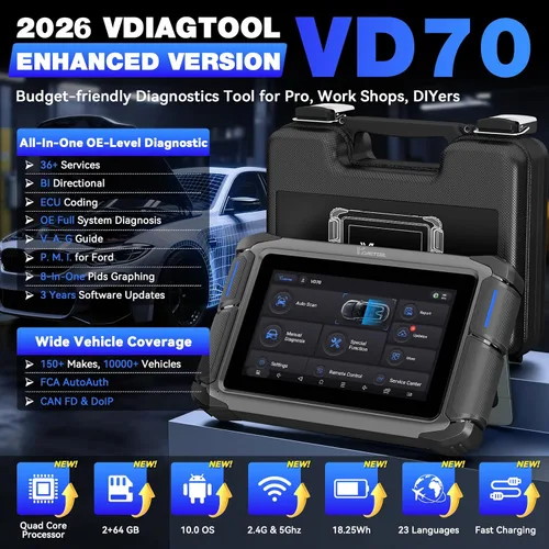 Miniatura 2 de VDIAGTOOL Herramienta de escaneo bidireccional VD70, herramienta de diagnóstico de escáner OBD2 con codificación ECU, más de 36 restablecimientos