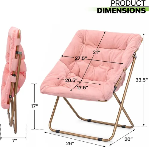 Miniatura 3 de Magshion Silla plegable con platillo para adultos, cómodo asiento de lectura, asiento de piel sintética con marco de metal acolchado grueso