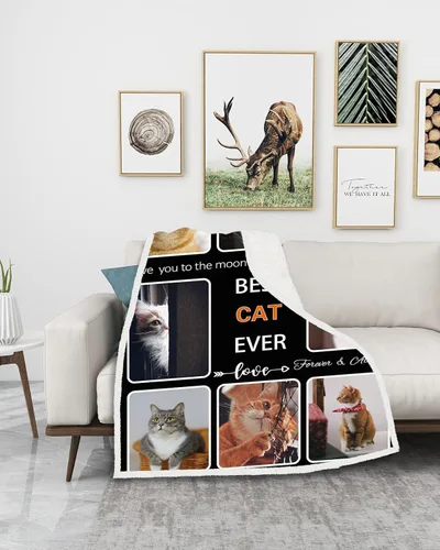 Miniatura 2 de Manta de fotos personalizada para los amantes de los gatos, el mejor gato de la historia, manta Sherpa con imagen personalizada, collage de 8 fotos