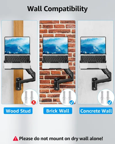 Miniatura 8 de MOUNTUP Soporte de pared para laptop, soporte ajustable para laptop de máximo 17" notebook o monitor máximo de 32", soporte de pared para laptop