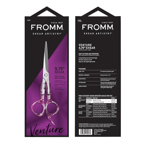 Miniatura 4 de Fromm Professional Venture - Tijeras de corte y recorte de cabello fáciles de 5.75 pulgadas en plata transparente y mate, tijeras de acero japonés