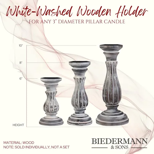 Miniatura 2 de Biedermann & Sons Portavelas de pilar de madera lavada, blanco, 6 pulgadas de alto, se adapta a velas de pilar de hasta 3 pulgadas, soporte de velas