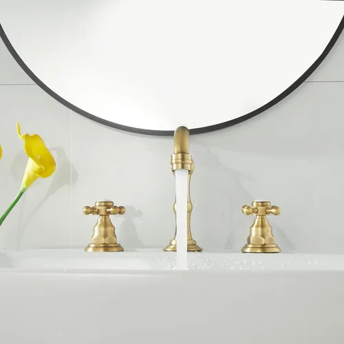 Miniatura 6 de Grifo de 2 manijas para lavabo de baño de tres agujeros, grifo de lavabo extendido, latón antiguo, grifo mezclador con manguera de suministro