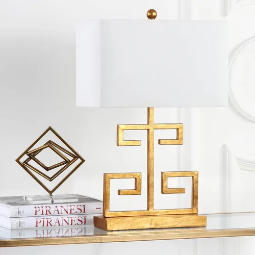 Miniatura 4 de SAFAVIEH Lighting Collection - Juego de 2 lámparas de mesa modernas con llave griega dorada de 24 pulgadas, pantalla rectangular blanca, bombillas