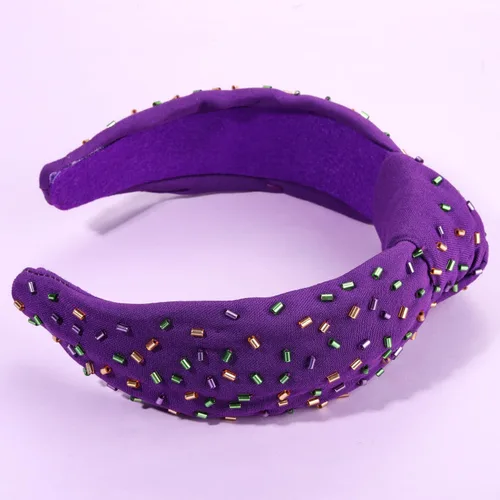 Miniatura 3 de Diademas de Mardi Gras - Diadema anudada de color morado, verde, amarillo, para cumpleaños, diadema, terciopelo ancho, turbante para mujeres