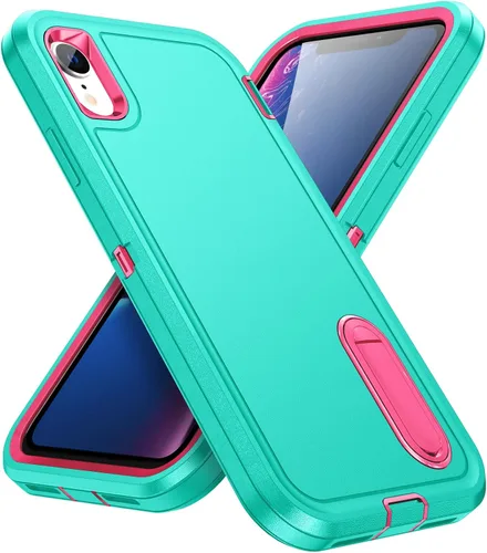 Miniatura 14 de IDweel Funda para iPhone XR, color negro para iPhone XR con soporte para hombres, protección resistente a prueba de golpes, antiarañazos, ajuste