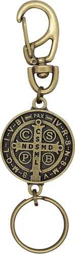 Miniatura 2 de Llavero de mosquetón con medalla de San Benito Acabado antiguo en tono dorado Patrón de los estudiantes Protección contra el mal Gran regalo