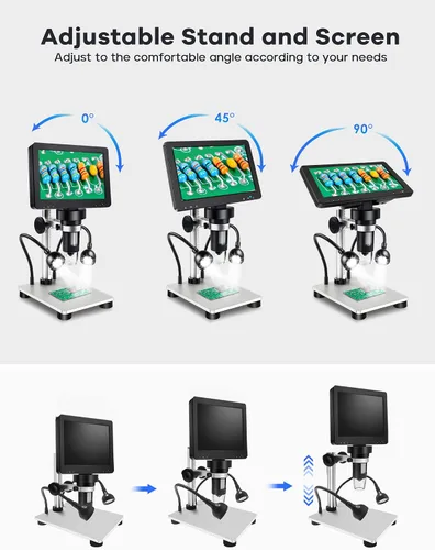 Miniatura 7 de Microscopio digital LCD de 7 pulgadas 1200X, microscopio Leipan de moneda de 12 MP con pantalla para adultos, microscopio de video 1080P con tarjeta