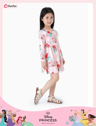 Miniatura 3 de Disney - Vestido de princesa de Frozen, Elsa, Minnie, Mickey, Stitch, con mangas con volantes, acampanado, manga larga, ropa para niños, de bebé a