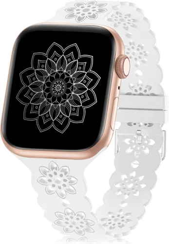 Miniatura 25 de Floral Silicone Band Compatible with Apple Watch Bands 38mm 40mm 42mm 44mm 41mm 45mm 49mm Women Men, Design Wristbands Soft Breathable Watch Bands