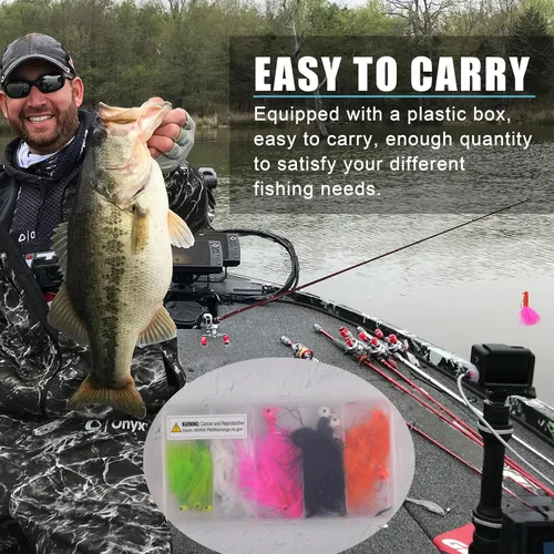 Miniatura 6 de Crappie Jigs Marabou - Señuelo de pesca con plumas de marabú, gancho para pesca de lubina, anzuelo, trucha, lucioperca, panfish 1/8 onzas, 1/16