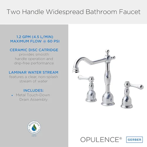 Miniatura 5 de Gerber Plumbing Opulencia Grifo de lavabo de dos manijas generalizado - Paquete de 2 Cromado