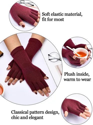 Miniatura 2 de Guantes sin dedos para mujer, guantes de medio dedo de invierno, elásticos, sin dedos, unisex