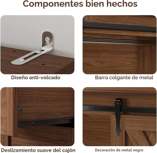 Miniatura 7 de IRONCK Armario Armario con 4 cajones, armario de 71 pulgadas con puertas correderas de granero, armario alto de almacenamiento de ropa con barra