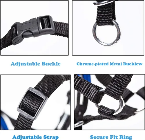 Miniatura 3 de Genlte - Collar de cabeza de perro con tela suave, arnés para la cabeza para que el perro deje de tirar con lazo ajustable (S, azul lago)