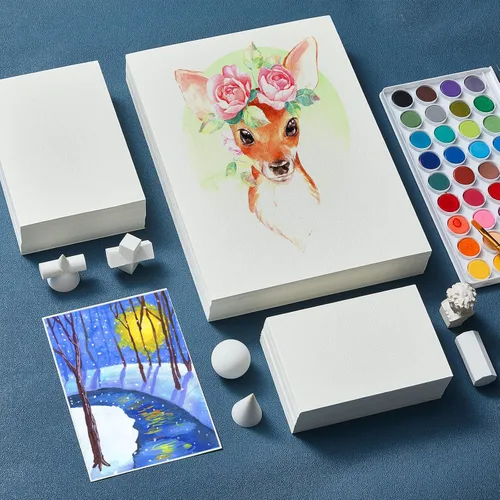 Miniatura 7 de Outus 300 hojas de papel de acuarela de 3 tamaños a granel, papel blanco de prensa en frío de 140 libras/10.58 oz/m², 4 x 6, 5 x 7, 9 x 12 pulgadas