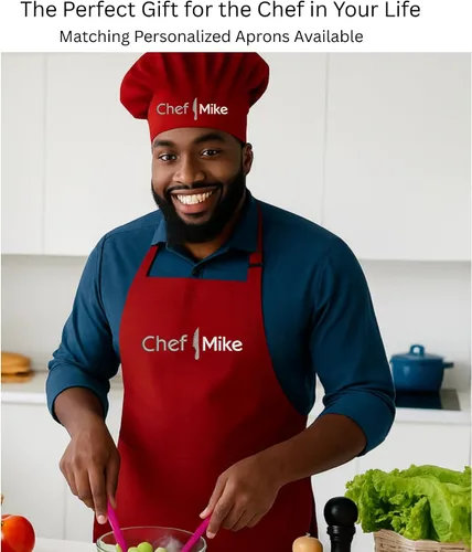 Miniatura 5 de Delantal bordado personalizado con cuchillo de chef – Delantal personalizado para hombres – Regalo premium para cocinar, asar a la parrilla