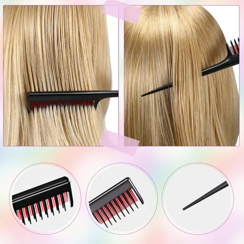 Miniatura 6 de Juego de 8 piezas de peinado para mujeres, niñas y estilistas: cepillo de burlas, cepillo de borde, peine triple, peine de cola de rata con clips