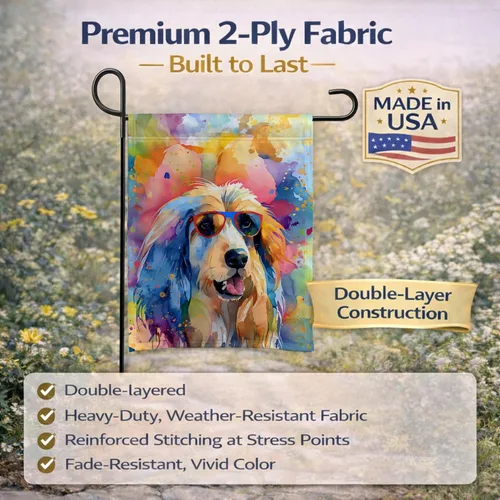 Miniatura 5 de Caroline's Treasures DAC2448GF - Bandera de jardín con diseño de perro afgano hippie Dawg, bandera decorativa para patio exterior, patio, obras