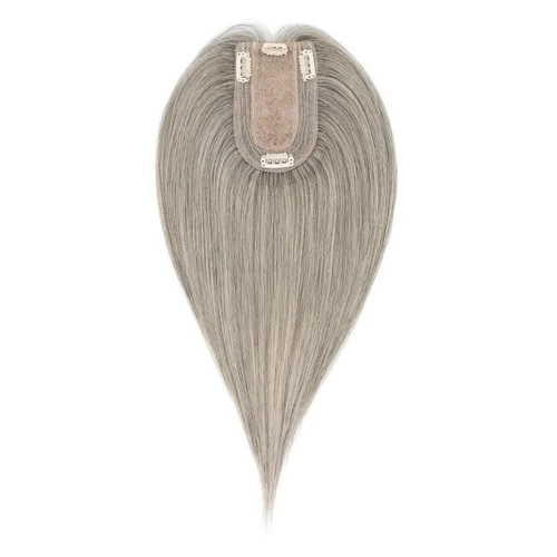 Miniatura 8 de Hairro Toppers de cabello humano 100% real para mujeres sin flequillo, postizos de cabello real con clip, base de seda transpirable para cubrir