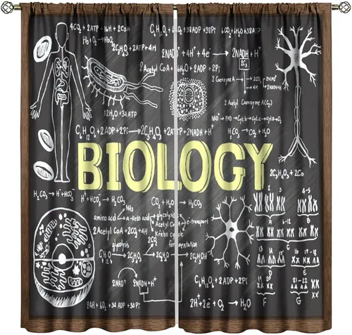 Miniatura 9 de Cortinas opacas para ventanas de ciencia para niños, lupa de libro de laboratorio de ciencia, lupa, frascos moleculares, cortinas impresas