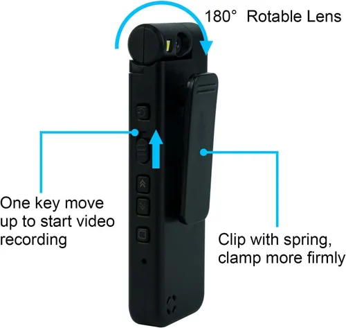 Miniatura 3 de Cámara de cuerpo pequeño 1440P HD Body Video Cam Pantalla de 1.3 "Tarjeta TF 64GB TF Clip de lente giratorio en el sombrero de bolsillo Casquillo