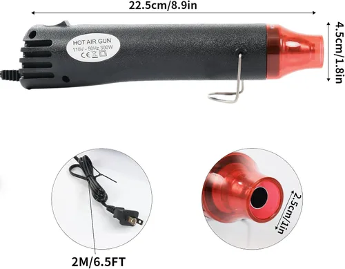 Miniatura 2 de Pistola de calor para manualidades, pistola de aire caliente de 110 V y 300 W, cable ultra largo de 3.28 pies, pistola de calor portátil con soporte