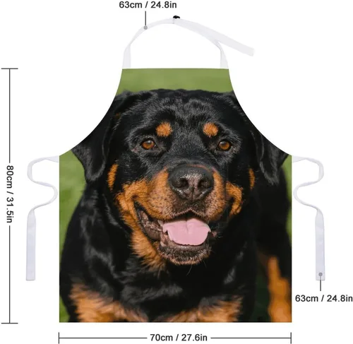Miniatura 2 de MUSM Apron for Adults - 27.6 X 31.5 Inch, Heavy-Duty Polyester Aprons with Two Large Pockets, Waterproof Rottweiler Kitchen Apron for Cooking