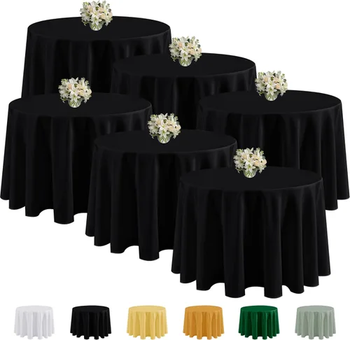 Fitable Paquete de 6 manteles redondos negros de 70 pulgadas, resistentes a las arrugas y a las manchas, manteles de poliéster lavables para bodas,