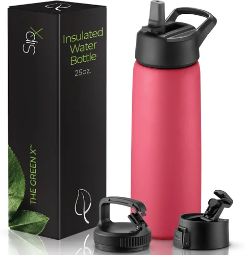 Miniatura 16 de SIPX™ Botella de Agua Aislada de 18 oz con 3 Tapas – Acero Inoxidable a Prueba de Fugas, Triple Aislamiento – Frío 24 Horas/Caliente 12 Horas