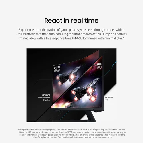 Miniatura 7 de Samsung 27-pulgadas Odyssey G55C Serie QHD 1000R Monitor de juegos curvado, 1ms(MPRT), HDR10, 165Hz, AMD Radeon FreeSync, Cuidado de los ojos