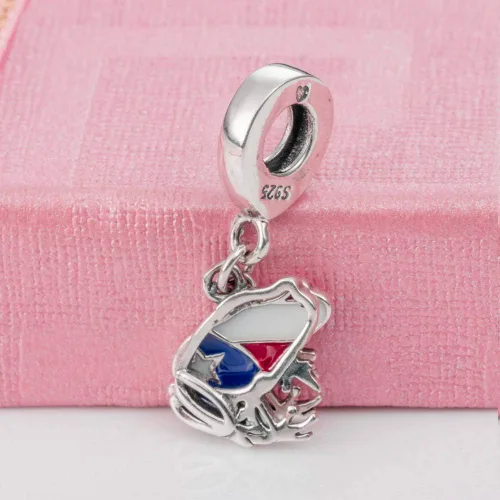 Miniatura 3 de Hang Charm - Zapatilla de tacón alto de plata de ley 925, bandera de Puerto Rico, cuerno italiano rojo, cuentas colgantes de cinta de supervivientes