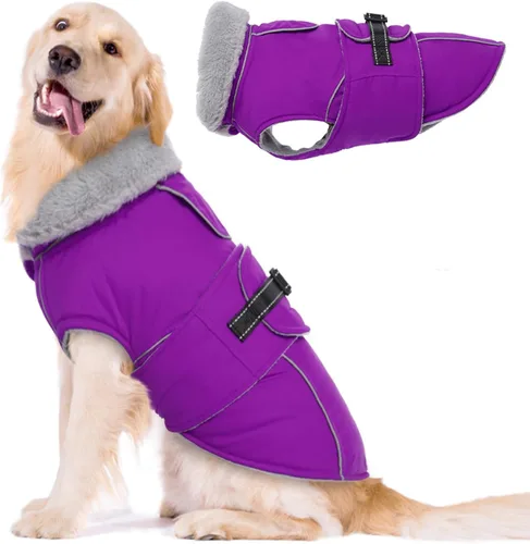 Miniatura 14 de Lelepet Abrigo cálido para perros – Chaleco reflectante impermeable de vellón con hebilla ajustable de gancho y bucle, chaqueta de invierno Rojo
