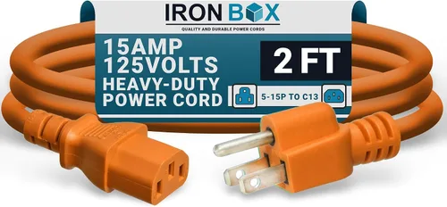 Miniatura 23 de IronBox Electric - Cable de alimentación de servicio pesado 5-15P a C13 - Cable de 3 clavijas 15A 125V 14/3 SJT para PC - Cable para computadora