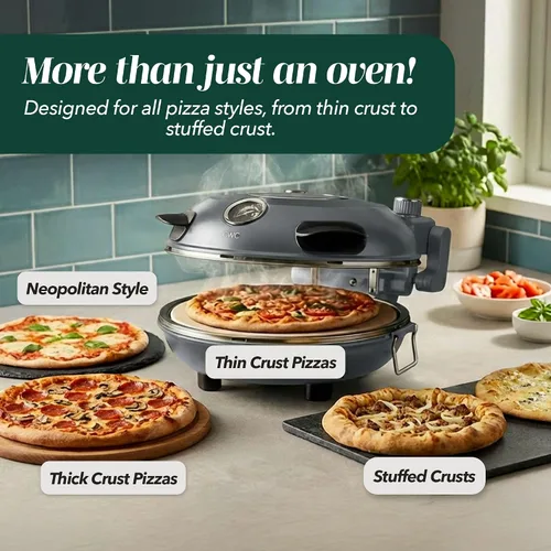 Miniatura 4 de Horno de Pizza Eléctrico de Encimera Cook With Color – Fabrica Pizzas con Costra Crujiente, Calienta hasta 800˚F, Piedra Cerámica de 12 Pulgadas