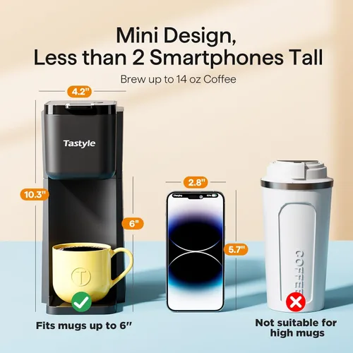 Miniatura 4 de Tastyle Mini Cafetera de Café Caliente y Helado de Una Sola Porción, para Cápsulas K y Molido, Tamaños de Preparación de 6 a 14 Oz, con Libro
