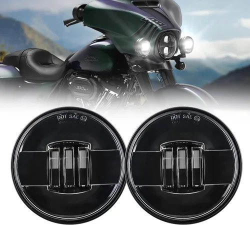 Miniatura 7 de Luces de cruce para motocicleta LED, luz antiniebla de 11.4 cm, proyector de luz auxiliar, lámpara de conducción para Road King Electra Glide Negro