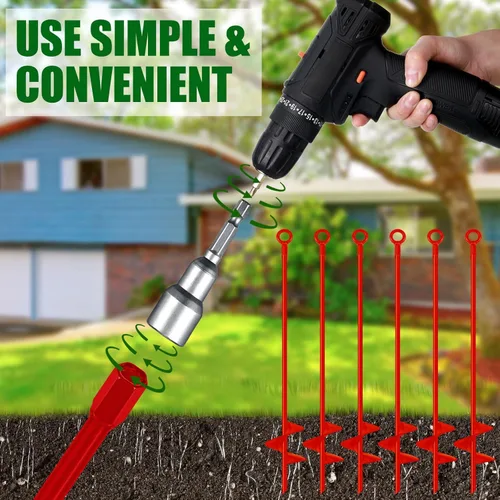 Miniatura 4 de Chumia 6 Piezas Anclas de Tierra de 18 Pulgadas con Hoja Espiral, Anclas de Tierra Resistentes, Kit de Cobertizo de Metal para Jardín, para Asegurar