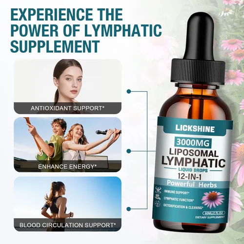Miniatura 5 de 1 paquete de gotas de drenaje linfático liposomal de 3000 mg, 12 en 1 suplementos de drenaje linfático orgánico con bayas de saúco, raíz de bardana