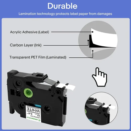 Miniatura 4 de GREENCYCLE Paquete de 8 cintas blancas laminadas de 0.472 in 0.47 pulgadas compatibles con Ptouch AZE-231 TZ-231 TZ231 1/2 pulgadas