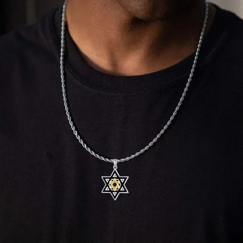 Miniatura 4 de PDTJMTG Collar de estrella de David de plata de ley para hombre